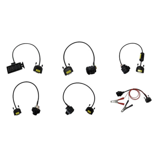 All cables shown belonging to the CMD Flashtec DSG cable set (cables: DQ200, DQ250, DQ500, DL501, VL381, female OBD)